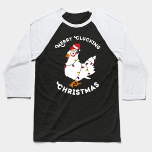Merry Clucking Christmas Eve Pajama Funny Chicken Santa Pun Baseball T-Shirt